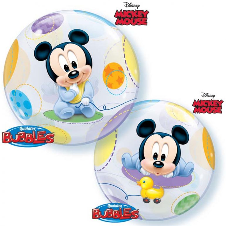 Mickeymouse Baby Bubble 55 cm rund für die Babyparty, Babyshower, zur Geburt, zum Geburtstag