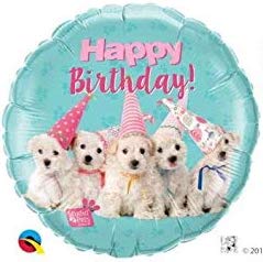 Süße Welpen gratulieren zum Geburtstag! Happy Birthday! Folienballon 45 cm in den Farben türkis/weiß/rosa