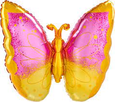 Folienballon Schmetterling in den Farben pink und gelb