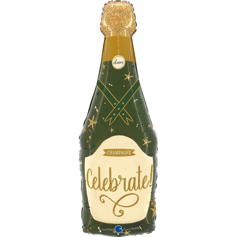 Folienballon Celebrate! auf grüner Champagnerflasche