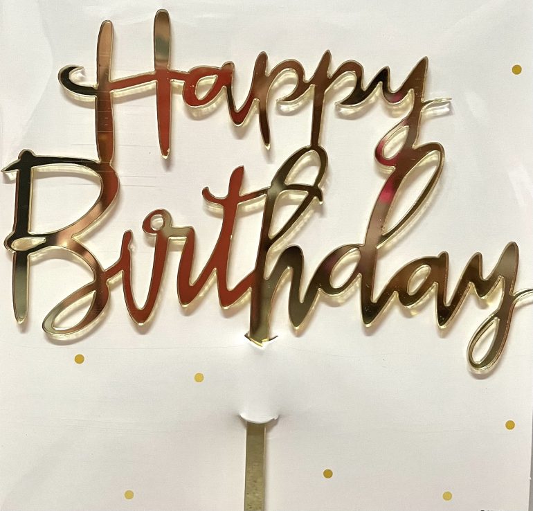 Cake Topper Happy Birthday; gold