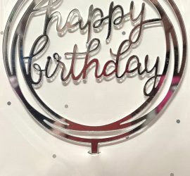 Cake Topper Happy Birthday; rund; silber