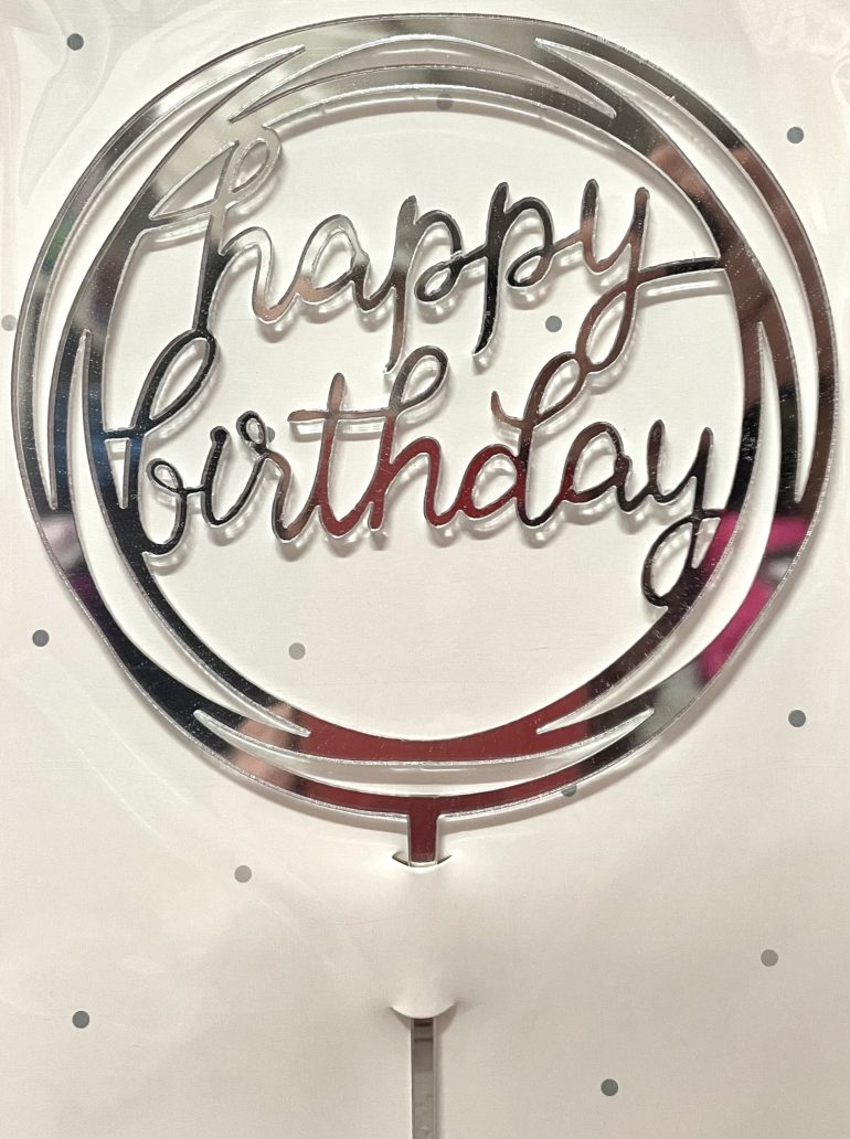 Cake Topper Happy Birthday; rund; silber