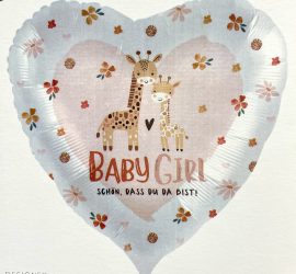 Folienherz BabyGirl Schön, dass Du da bist! mit Giraffen; 45 cm