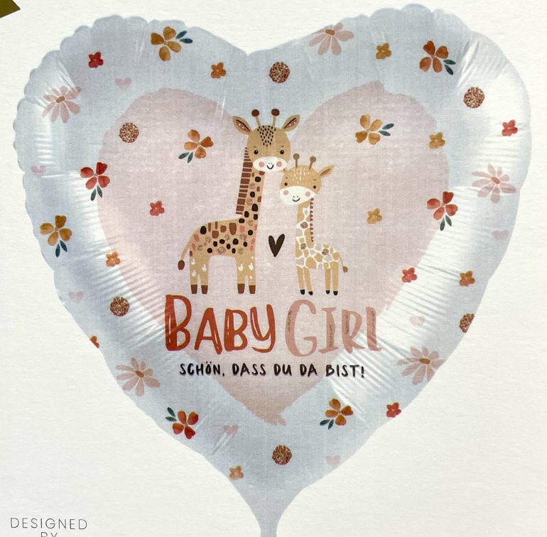 Folienherz BabyGirl Schön, dass Du da bist! mit Giraffen; 45 cm