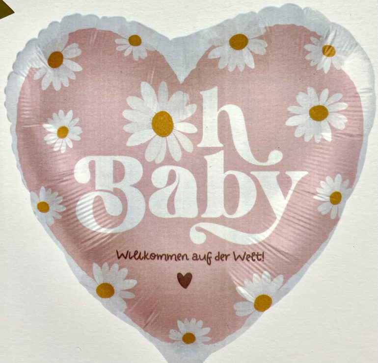 Folienherz Oh Baby mit Margeriten; 45 cm;