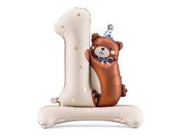 Standupballon (Luftfüllung) Zahl Eins mit Teddybär