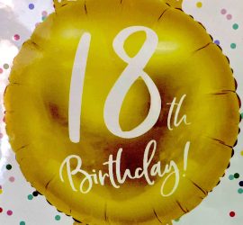 Folienballon `18th Birthday´; rund; 45cm; gold/weiß