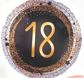Folienballon 18 - gold/schwarz; rund; 45cm