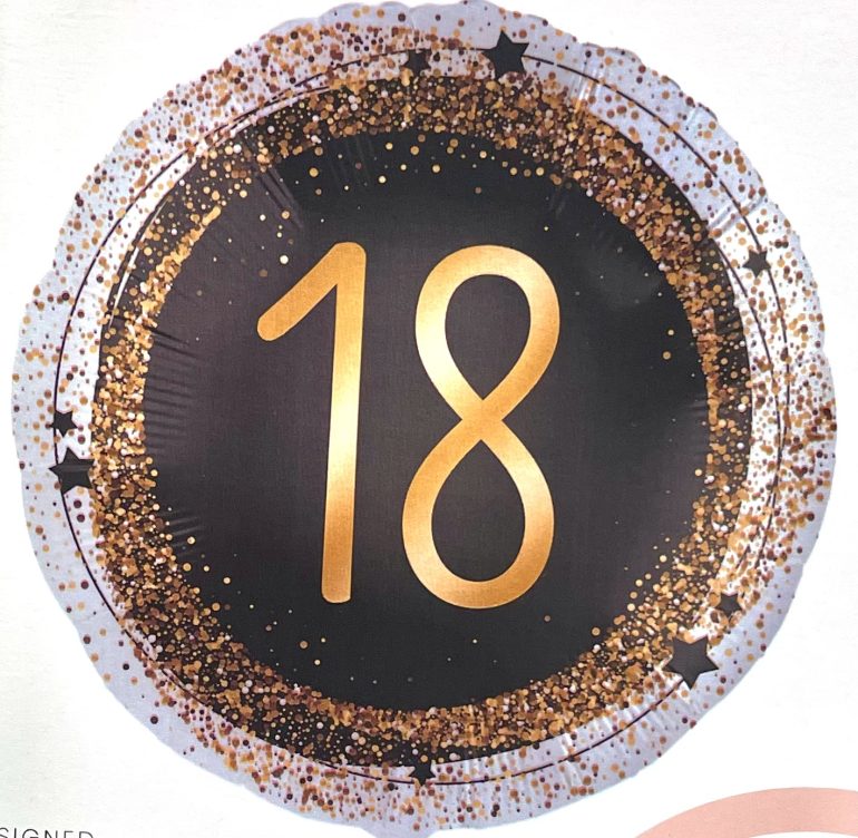 Folienballon 18 - gold/schwarz; rund; 45cm