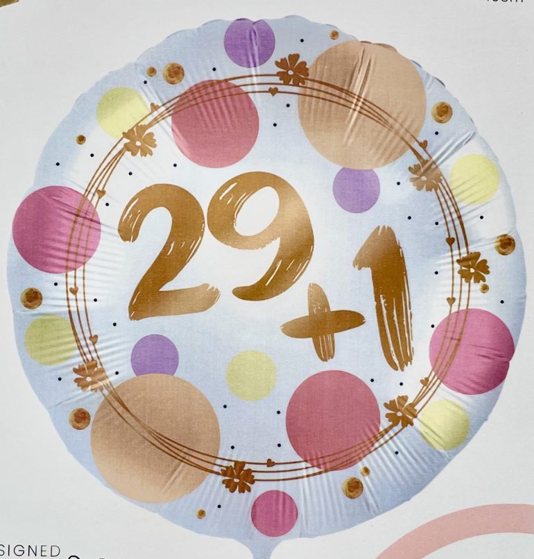 Folienballon `29+1´; rund; 45cm; silber/rosé/flieder/gold/pfirsich
