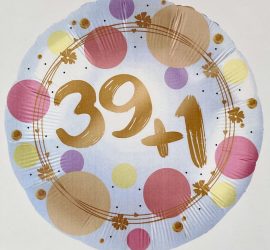 Folienballon `39+1´; 45cm; rund; silber/gold/rosé/flieder/rosa