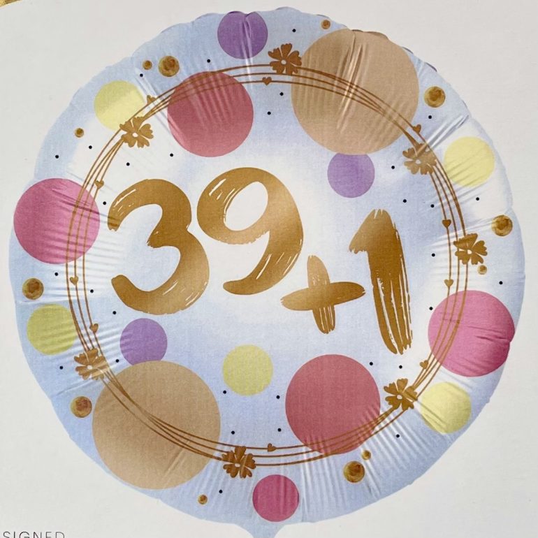 Folienballon `39+1´; 45cm; rund; silber/gold/rosé/flieder/rosa