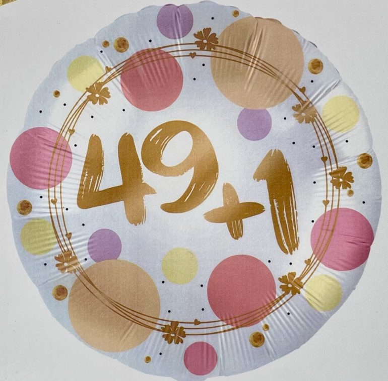Folienballon `49+1´; 45cm; rund; silber/gold/rosé/flieder/rosa