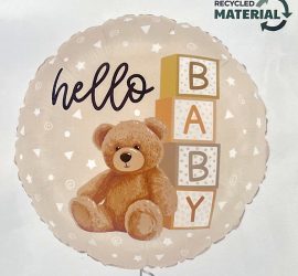Folienballon `Hello Baby´ mit Teddy; rund; 45cm