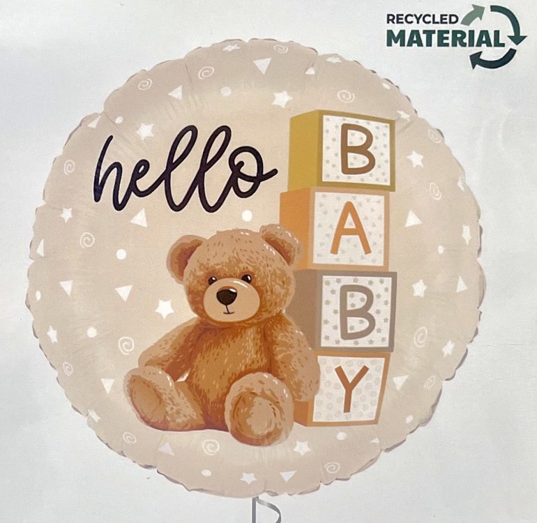 Folienballon `Hello Baby´ mit Teddy; rund; 45cm