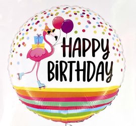 Folienballon Happy Birthday mit Flamingo mit Sonnenbrillen, Luftballon und auf Rollschuhen