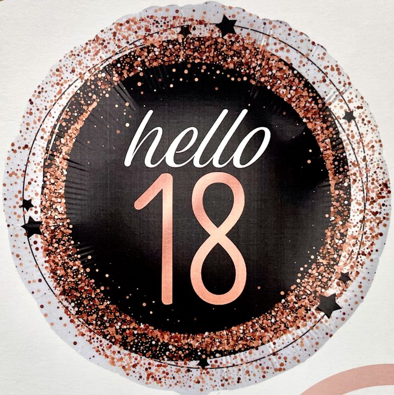 Folienballon `hello 18´ schwarz/roségold; 45cm; rund