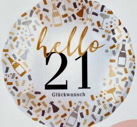 Folienballon `hello 21 Glückwunsch´; 45cm; rund