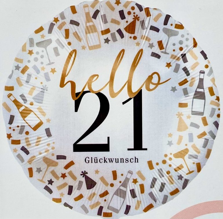 Folienballon `hello 21 Glückwunsch´; 45cm; rund