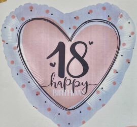 Folienherz `18 happy BIRTHDAY´; 45cm; silber/rosa