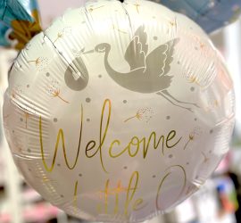 Folienballon `Welcome Little One´ mit Storch; 45cm; rund
