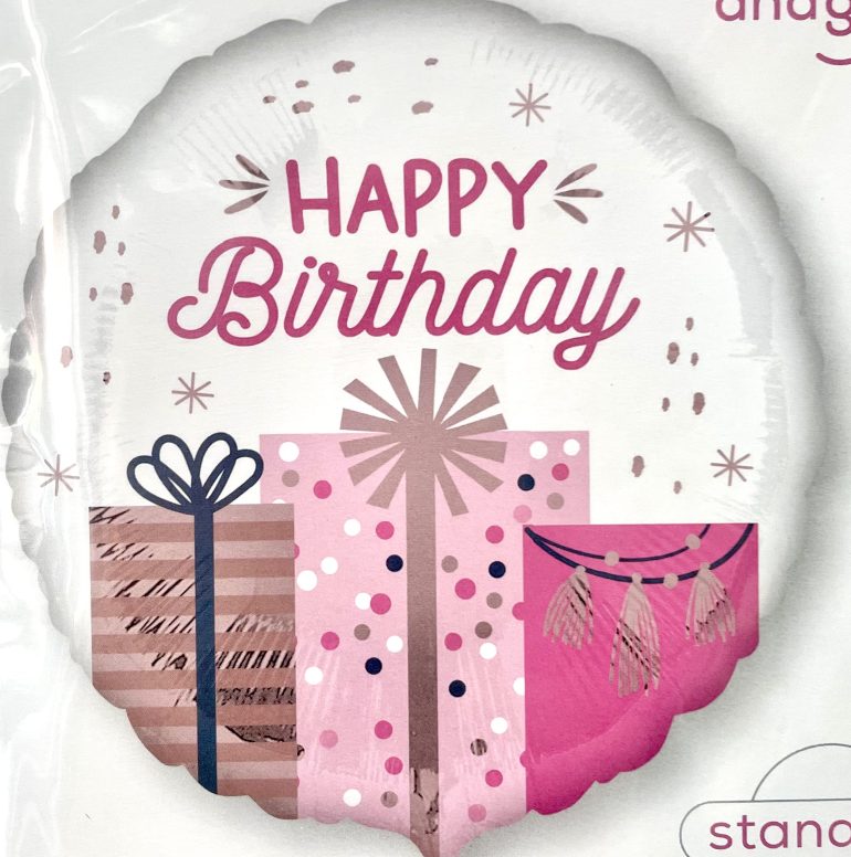 Folienballon Happy Birthday mit Geschenken; 45cm; rund