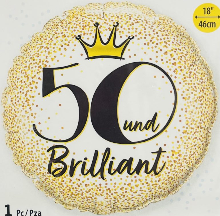 Folienballon 50 und brilliant; rund; 45cm