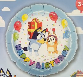 Folienballon Happy Birthday mit Bluey und Bingo; rund; 45cm