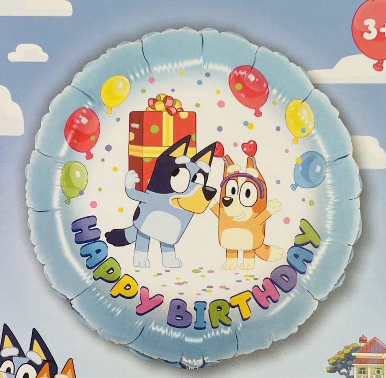 Folienballon Happy Birthday mit Bluey und Bingo; rund; 45cm